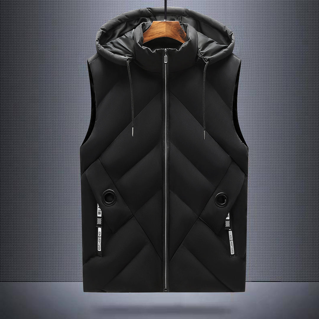 Men's quilted vest with hood, windproof outer shell and high collar Mune Fashion