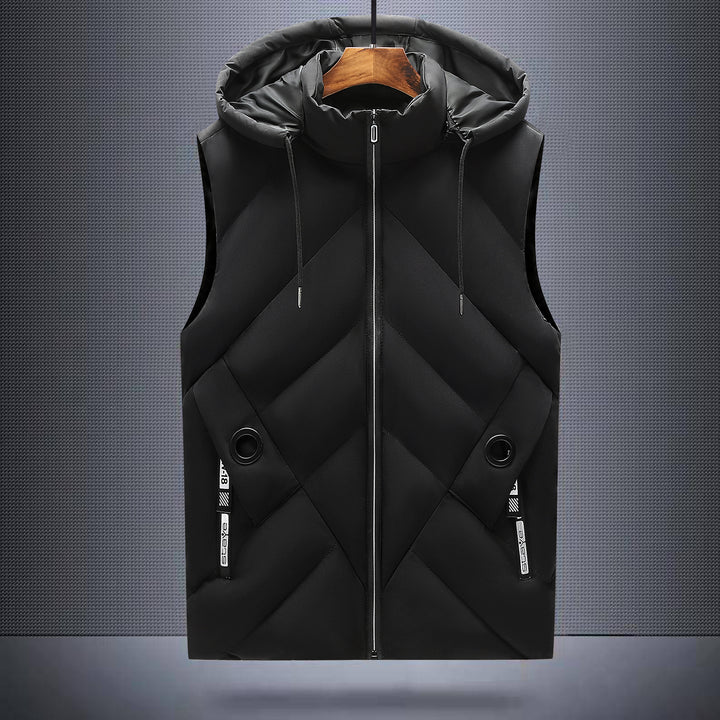 Men's quilted vest with hood, windproof outer shell and high collar Mune Fashion