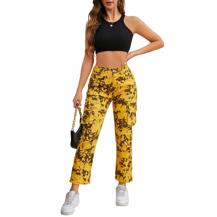 Women's cargo pants with tie-dye pattern, high waist and patch pockets Mune Fashion