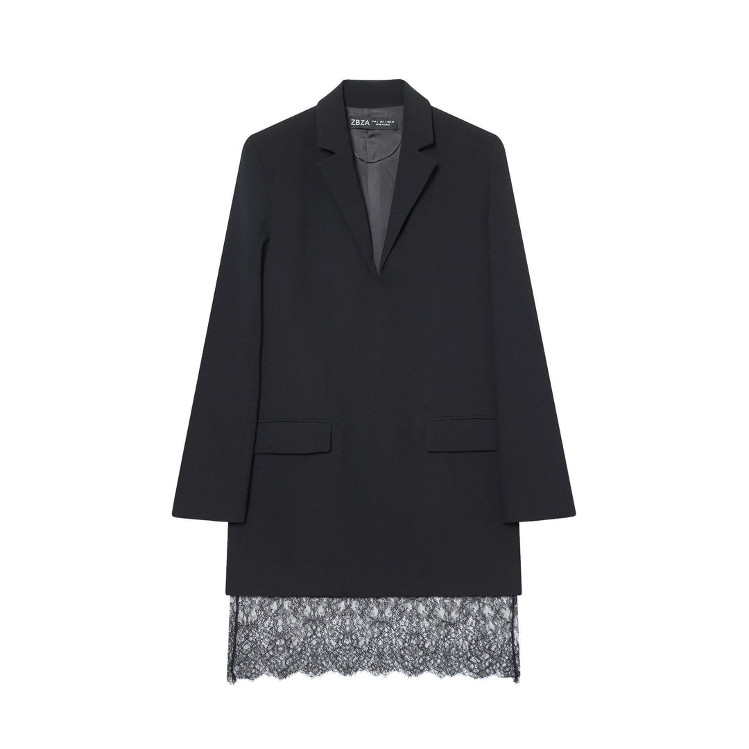 Women's tailored long blazer with pointed hem and patch pockets Mune Fashion