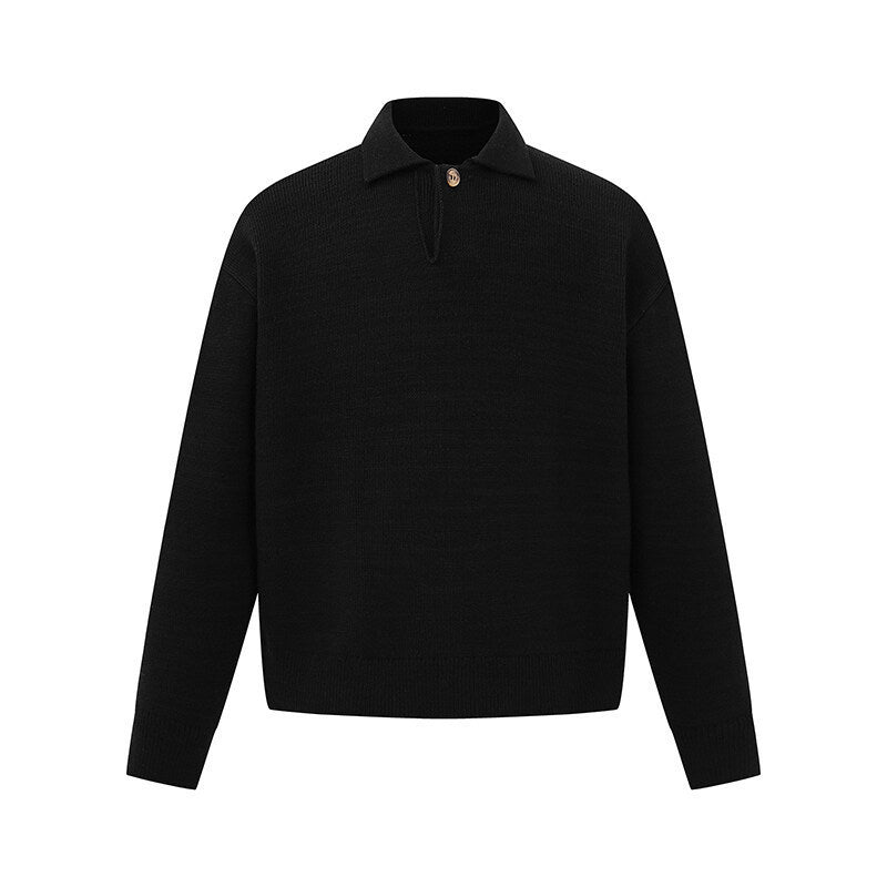 Men's Boxy Knit Sweater with Polo Collar and Half Button Placket Mune Fashion