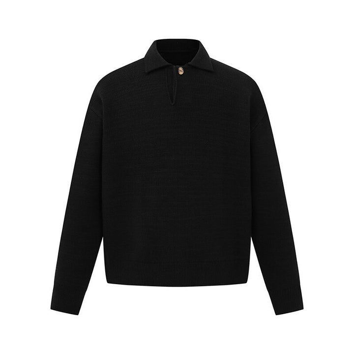 Men's Boxy Knit Sweater with Polo Collar and Half Button Placket Mune Fashion