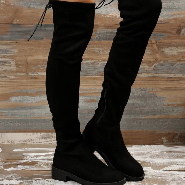 Ladies over-the-knee boots made of suede imitation with elastic shaft and low block heel Mune Fashion
