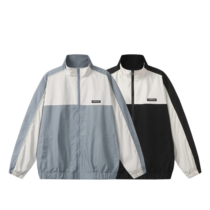Unisex Sportive Colorblock Track Jacket with Stand-up Collar and Full Zipper Mune Fashion