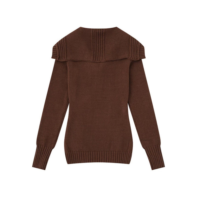 Women's knit sweater with cable pattern, shawl collar and button placket Mune Fashion