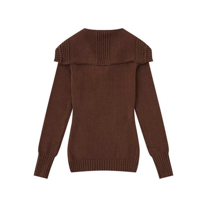 Women's knit sweater with cable pattern, shawl collar and button placket Mune Fashion