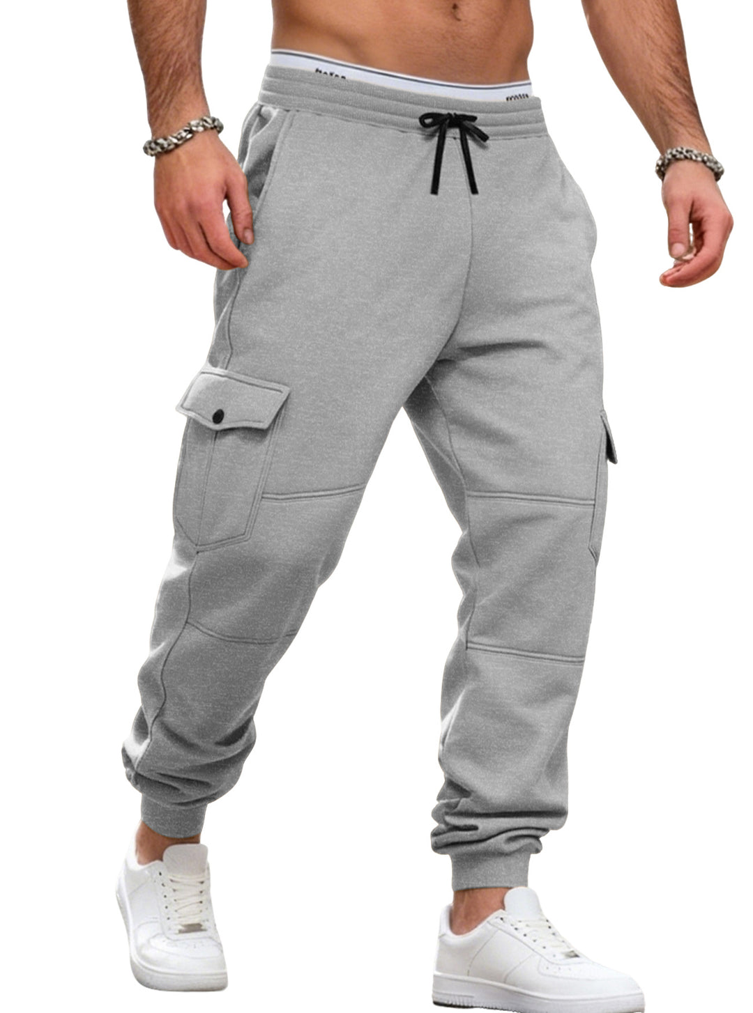 Men's casual jogging pants with cargo pockets, drawstring, and ribbed ankle hem Mune Fashion