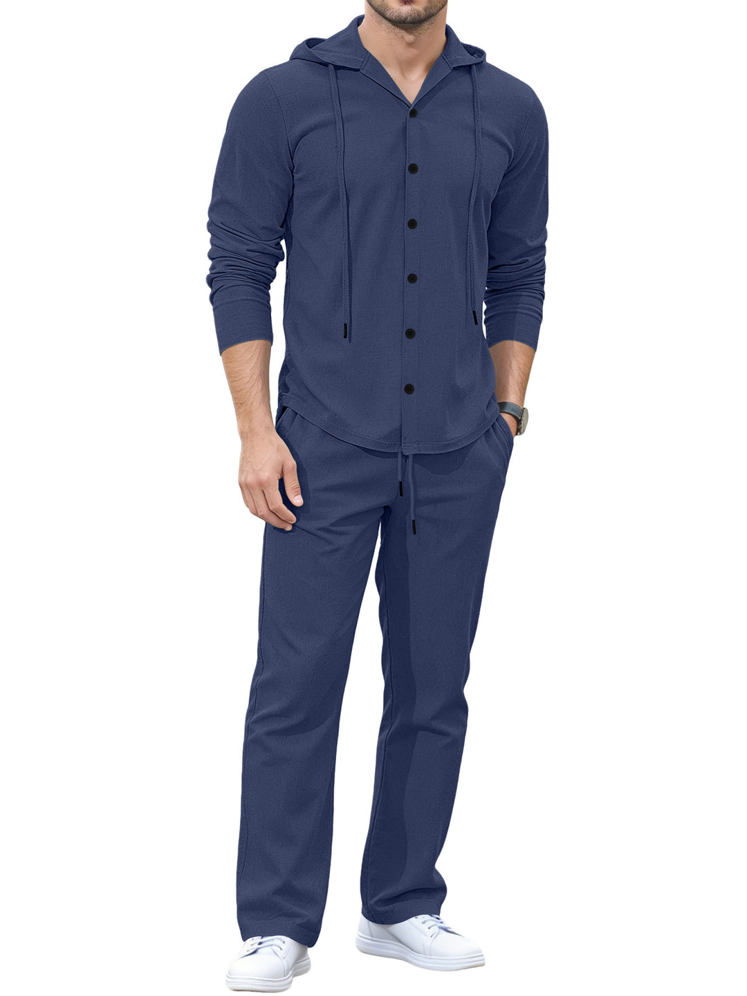 Men's Casual Button Hoodie Lounge Set made of Jersey with Drawstring and Comfort Jogger Mune Fashion