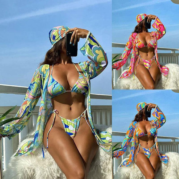 Women's Colorful Bikini Set with Stylish Cover-Up Mune Fashion
