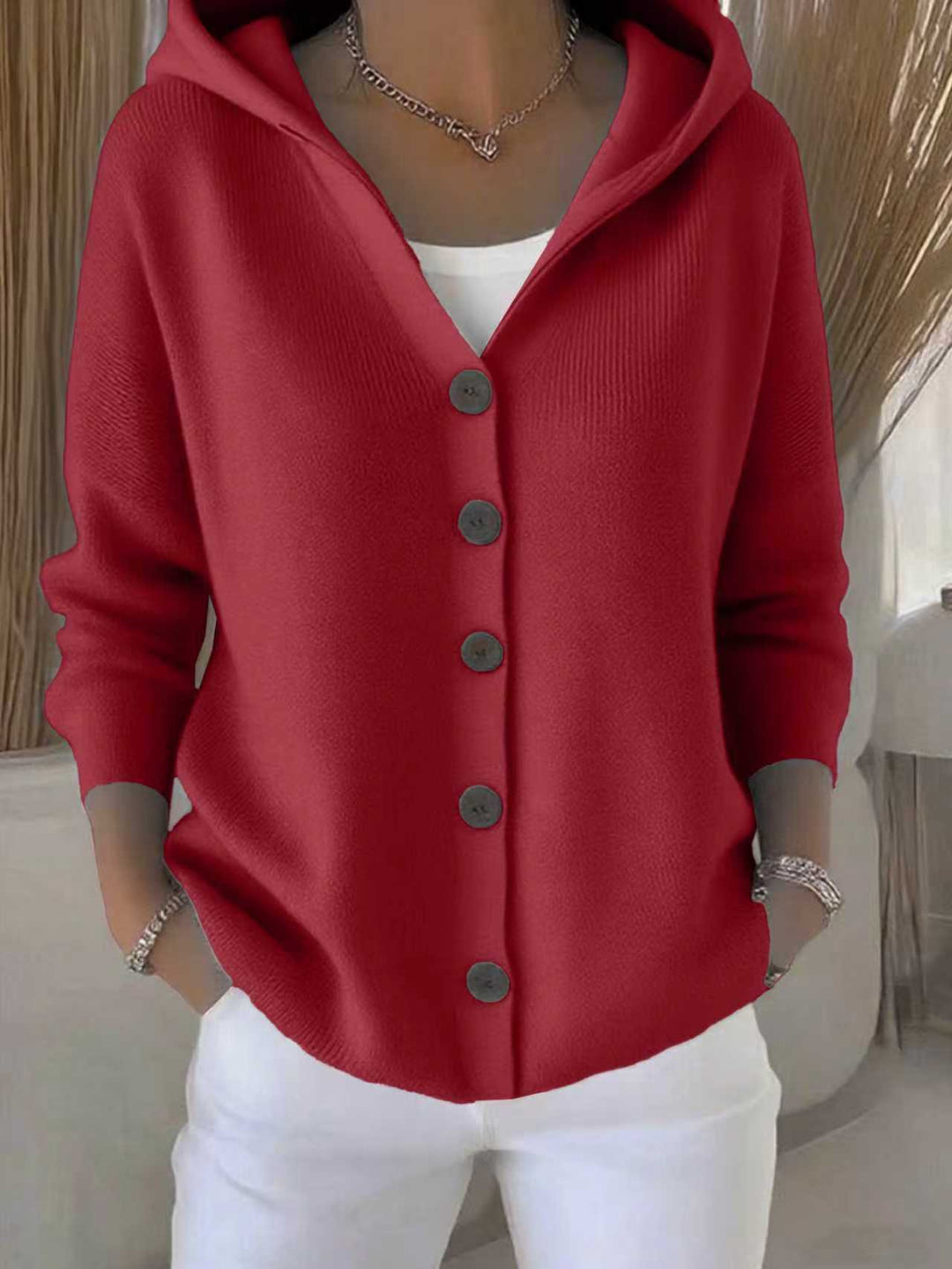 Women's hooded cardigan with button placket and casual oversized fit Mune Fashion