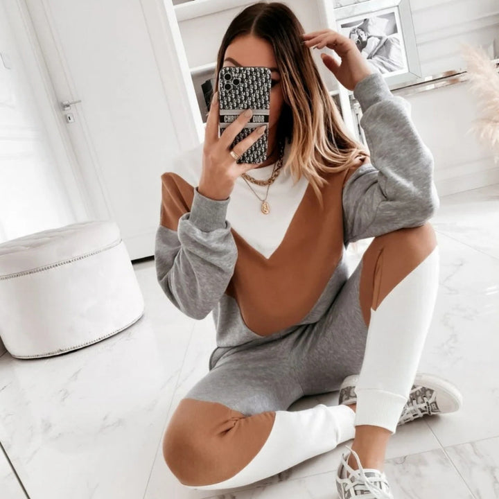Women's Nan Sportives Colorblock Sweatset with Round Neck, Raglan Sleeves and Tailored Jogging Pants Mune Fashion