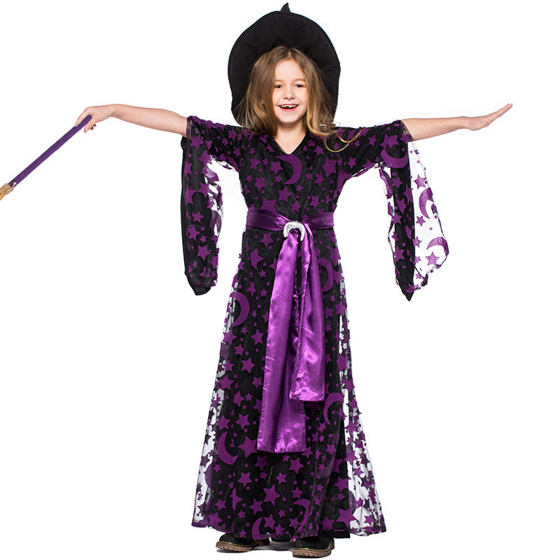Girls Wizard Costume with Shimmering Cape and Detailed Hat Mune Fashion