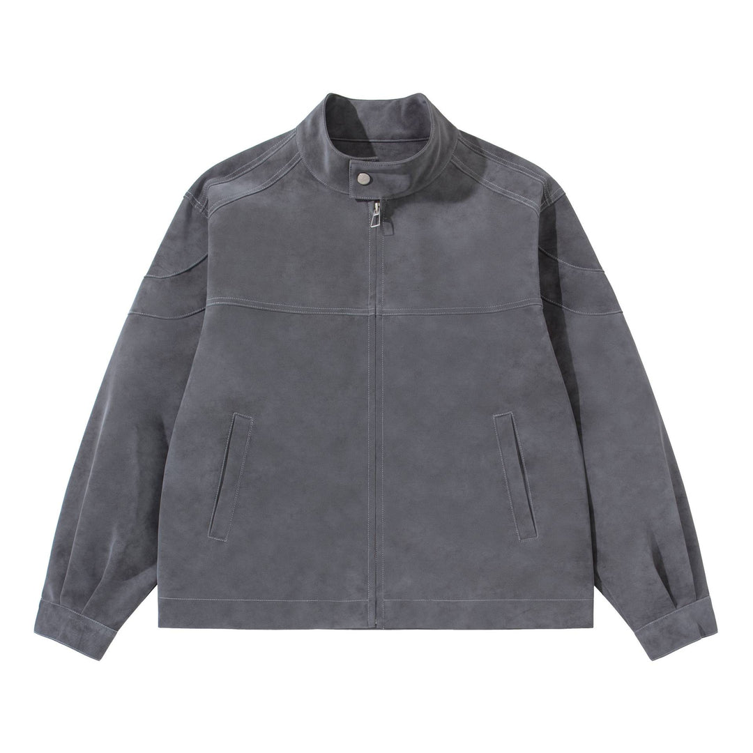 Men's short blouson in suede look with stand-up collar and concealed zipper Mune Fashion