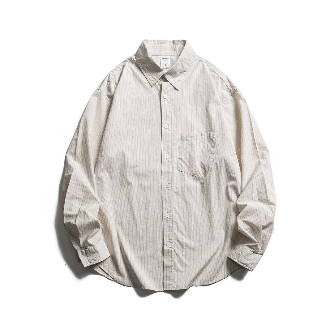 Unisex Loose Oversized Shirt with Pinstripes, Chest Pocket and Drop-Shoulder Mune Fashion