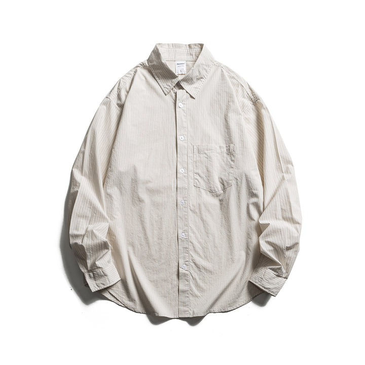 Unisex Loose Oversized Shirt with Pinstripes, Chest Pocket and Drop-Shoulder Mune Fashion