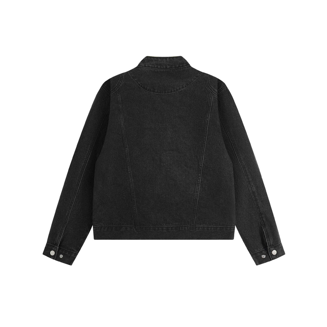 Unisex Short Cut Denim Blouson Jacket with Stand-up Collar and Full Zipper Mune Fashion