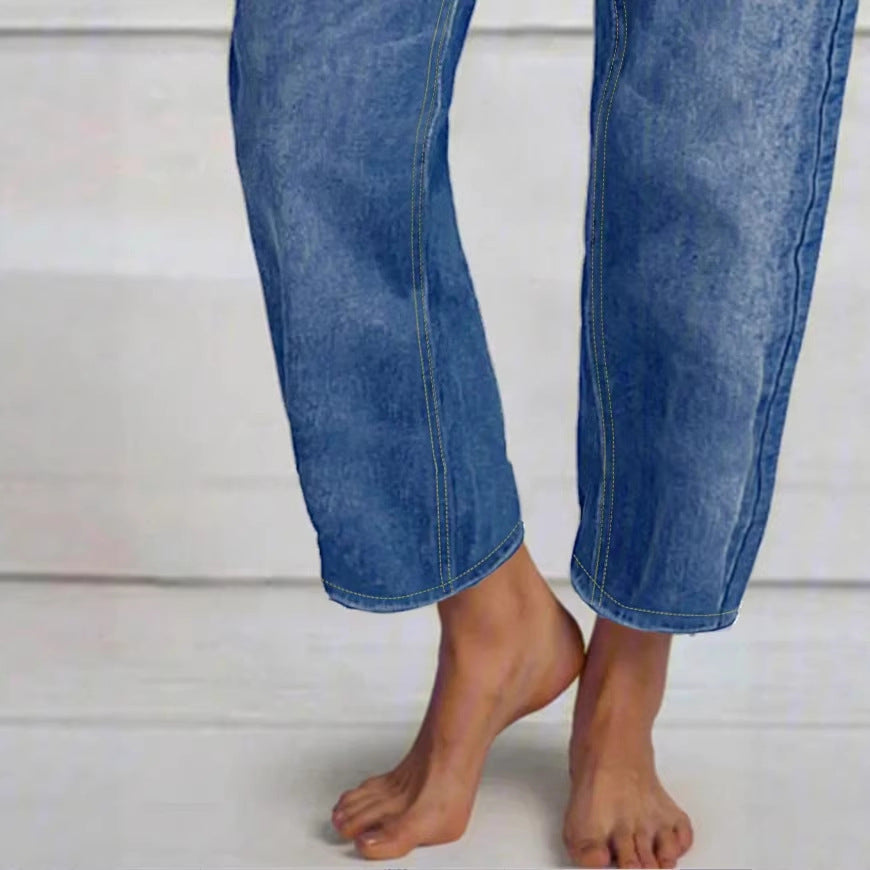 Women High-Waisted Cropped Jeans with Wide Straight-Leg Fit Mune Fashion
