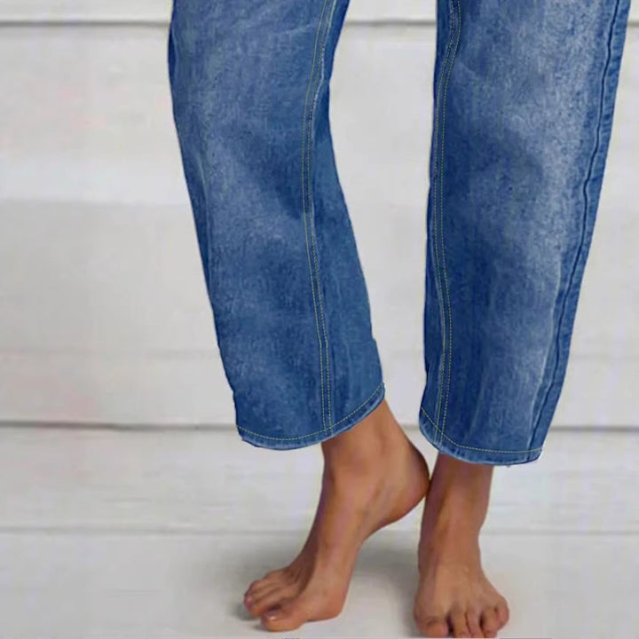 Women High-Waisted Cropped Jeans with Wide Straight-Leg Fit Mune Fashion