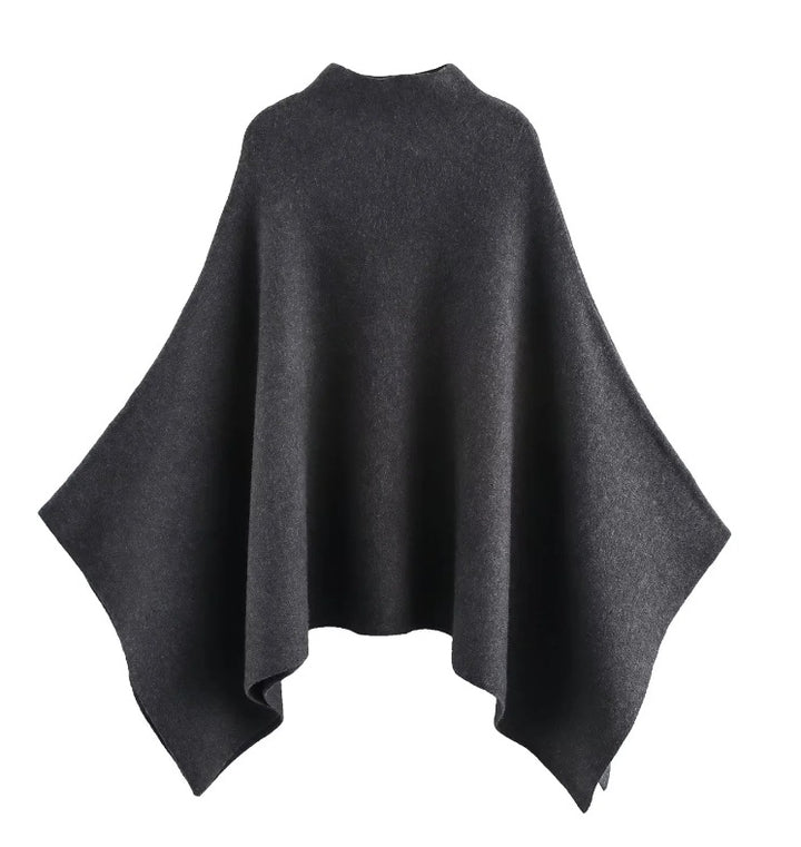 Women's 100+ fine Oversize Poncho with Stand Collar and Asymmetric Hem Mune Fashion
