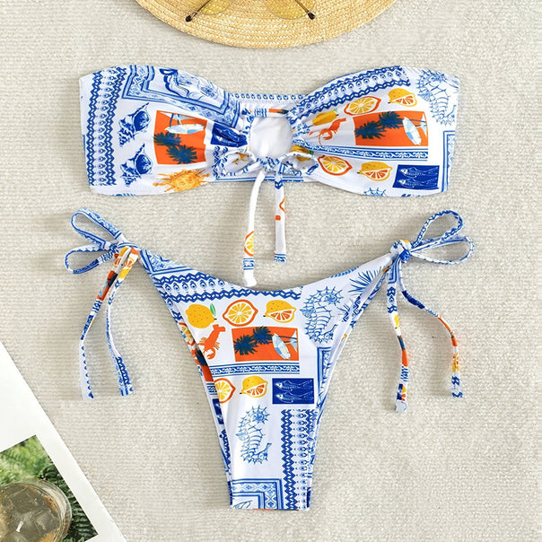 Women's bandeau bikini set with floral pattern and adjustable straps Mune Fashion