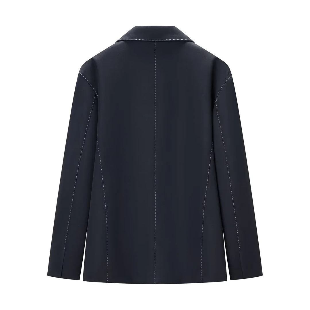 Women's double-breasted blazer with decorative quilted stitching and flap pockets Mune Fashion