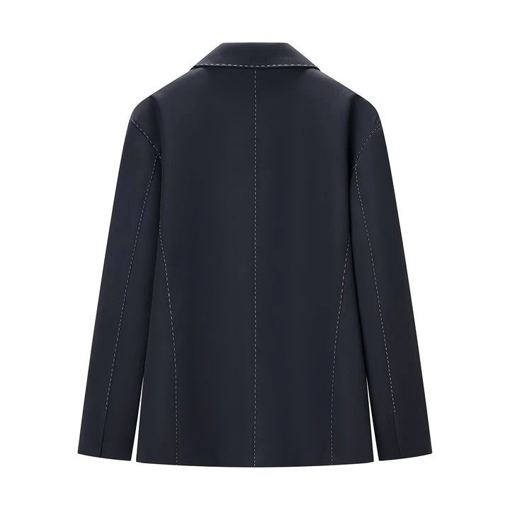 Women's double-breasted blazer with decorative quilted stitching and flap pockets Mune Fashion