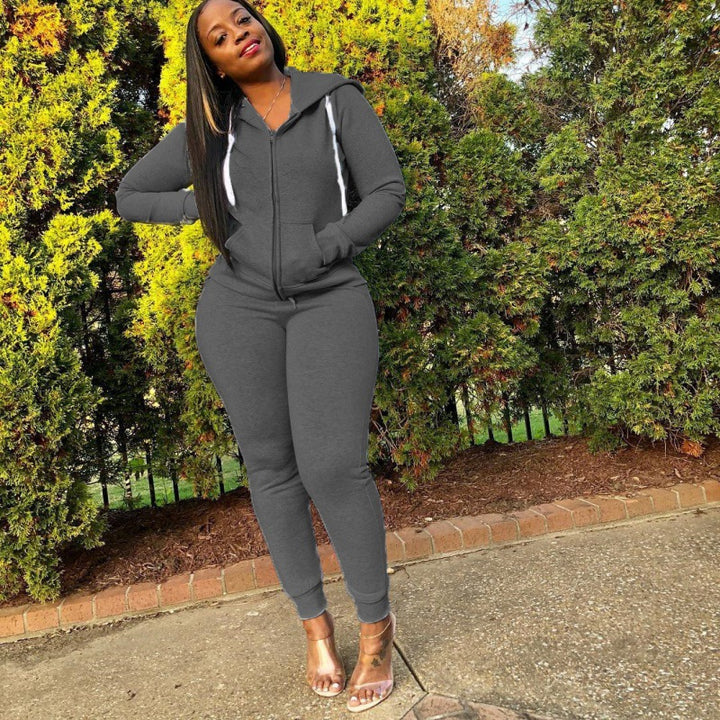 Ladies fitted hooded sweatdress set with zipper and snug jogging pants Mune Fashion