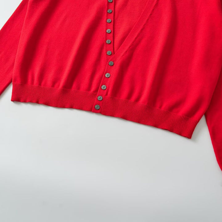 Women's Deep Cut Cropped Cardigan with Full Button Placket Mune Fashion