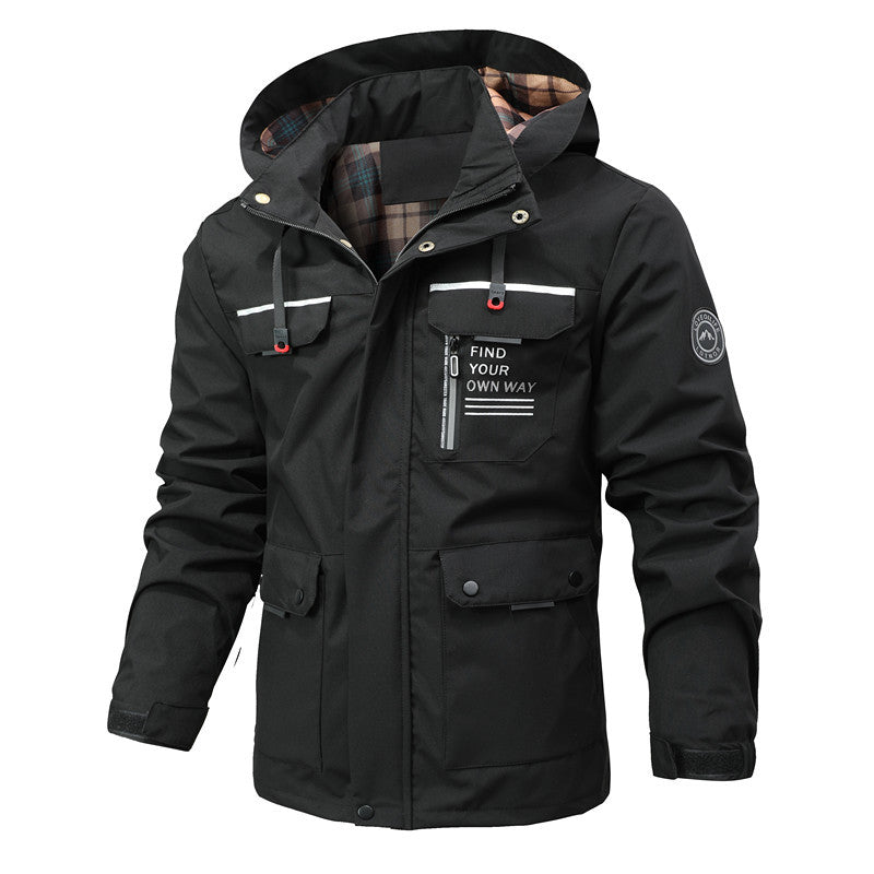 Men's multi-pocket softshell parka with hood and checked lining Mune Fashion