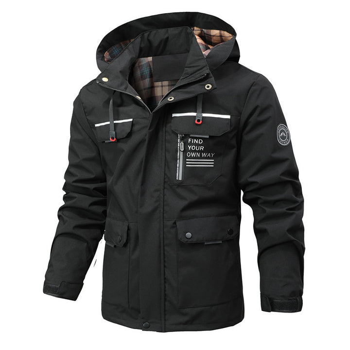 Men's multi-pocket softshell parka with hood and checked lining Mune Fashion