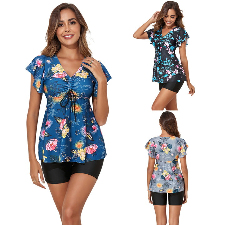 Women’s sporty swimsuit set with floral cover-up and comfortable shorts Mune Fashion