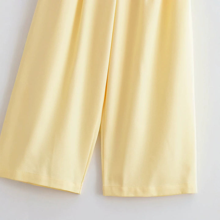 Women's Wide Culotte Pants with High Waist, Pleats and Side Pockets Mune Fashion
