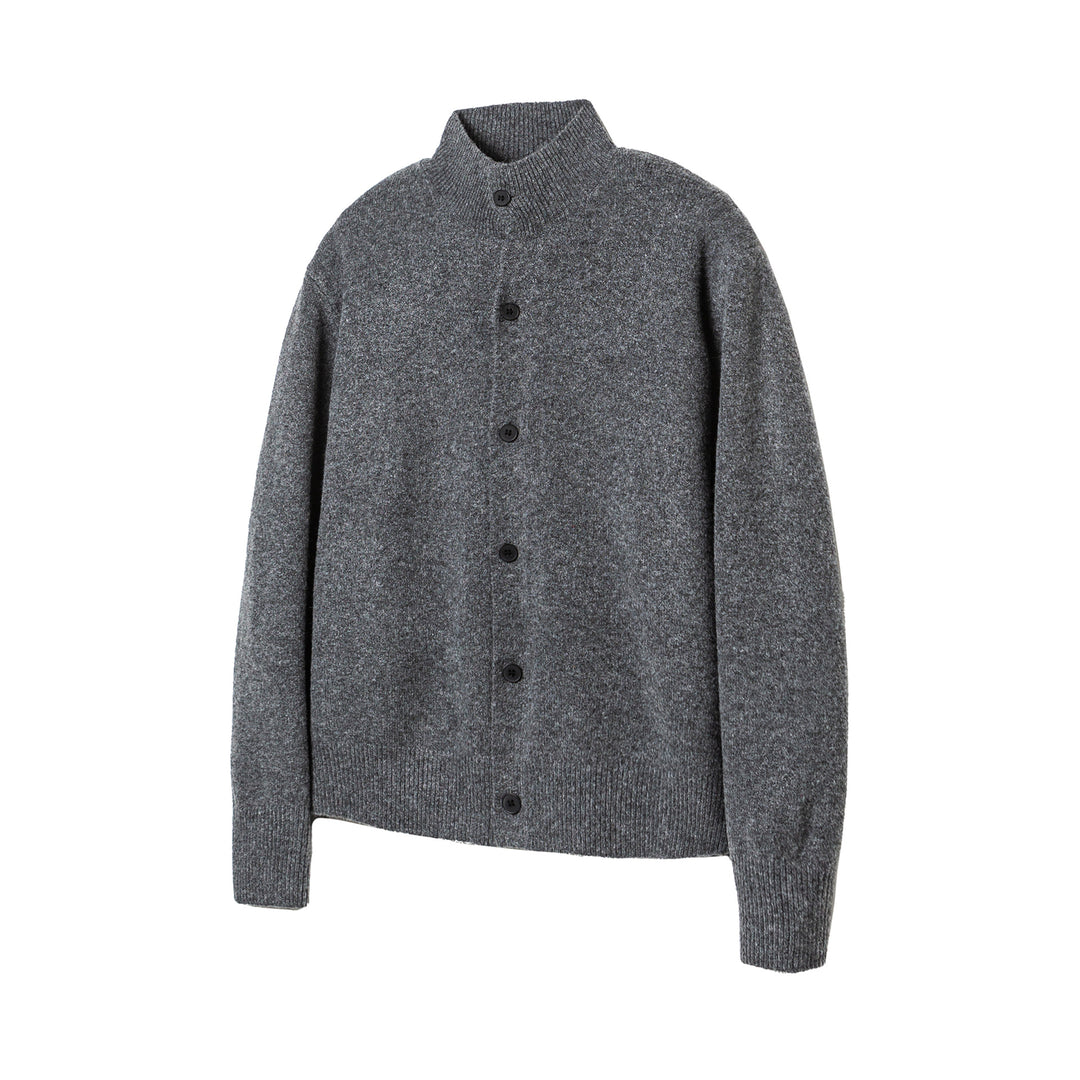 Women's knit cardigan with stand-up collar, full button placket, and ribbed hem Mune Fashion