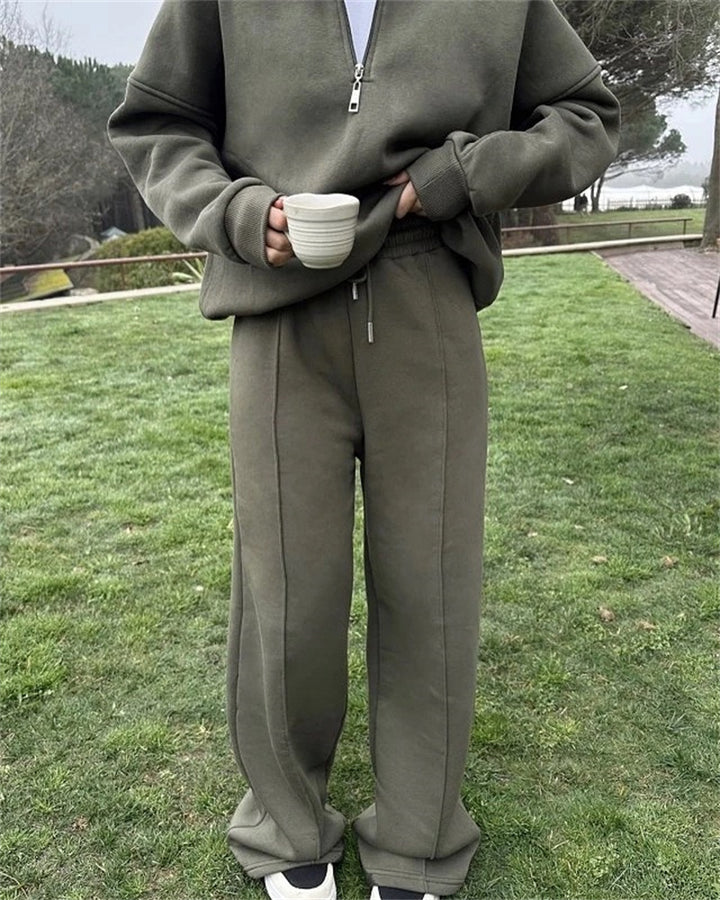 Women nan Oversize Sweatshirt with Half Zip and Loose Jogging Pants Set Mune Fashion