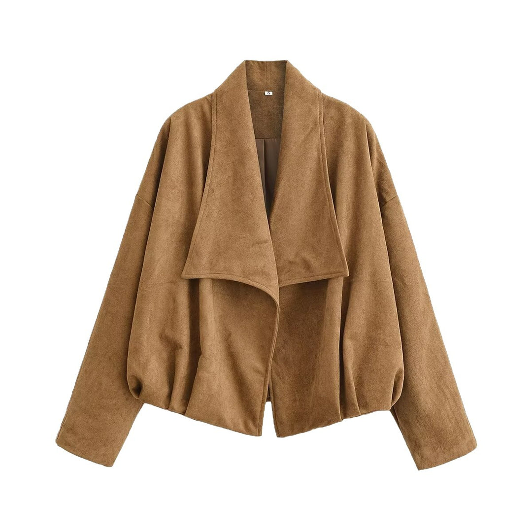 Women’s short jacket in waterfall look with soft velour finish and wide shawl collar Mune Fashion