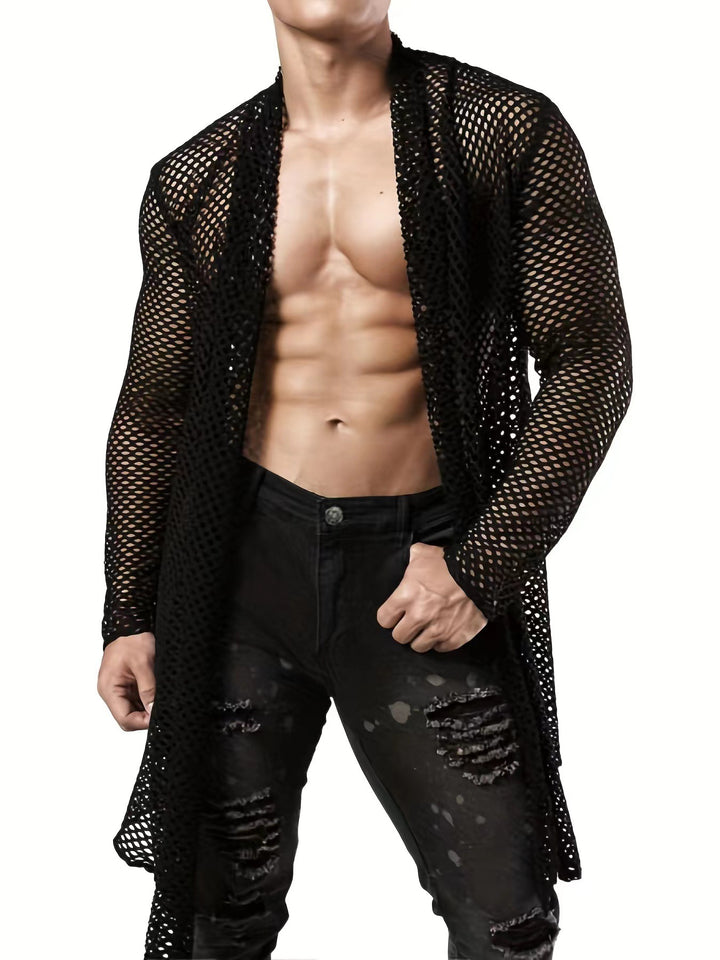 Men's longer crocheted net coat with open cut and figure-hugging fit Mune Fashion