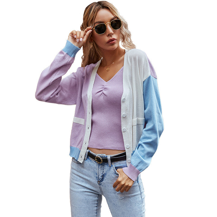 Women's Fashionable Cardigan with Color Block Design Mune Fashion