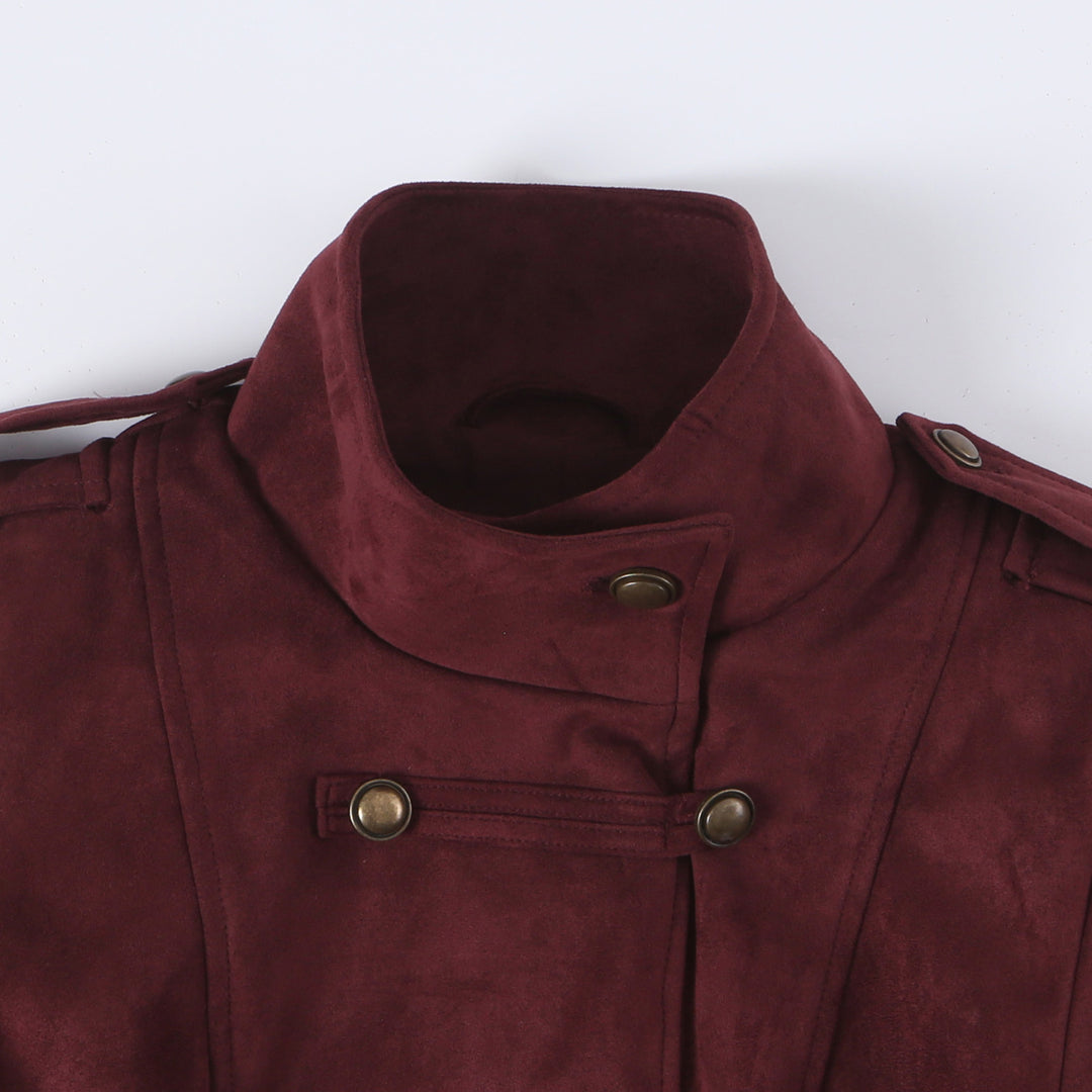 Ladies tailored parade jacket made of velvet imitation with high button placket and shoulder patches Mune Fashion