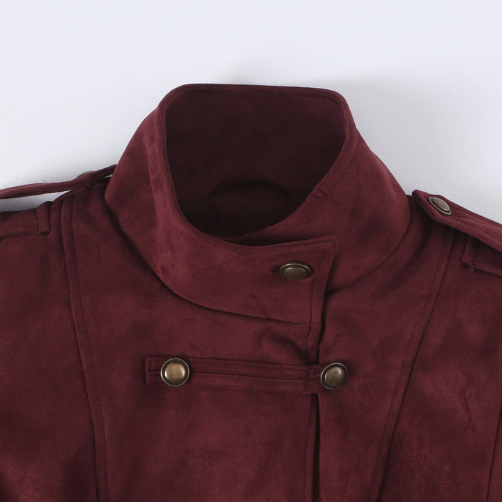 Ladies tailored parade jacket made of velvet imitation with high button placket and shoulder patches Mune Fashion