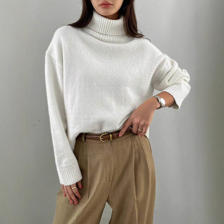 Women's Oversize Turtleneck Fine Knit Sweater with Raglan Sleeves and Side Slits Mune Fashion