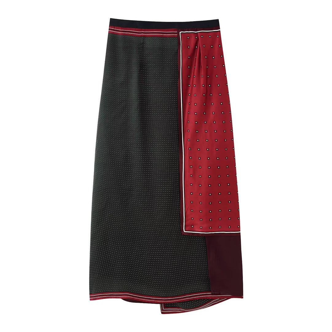 Women's satin look wrap skirt with tie belt and mixed print Mune Fashion