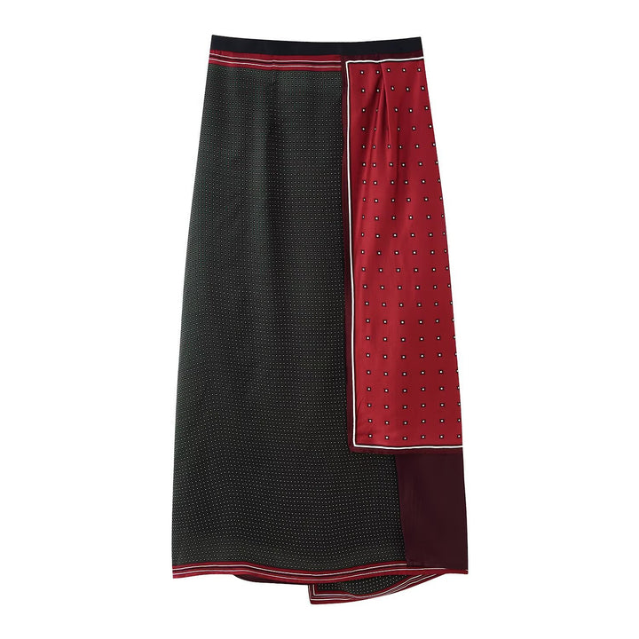 Women's satin look wrap skirt with tie belt and mixed print Mune Fashion