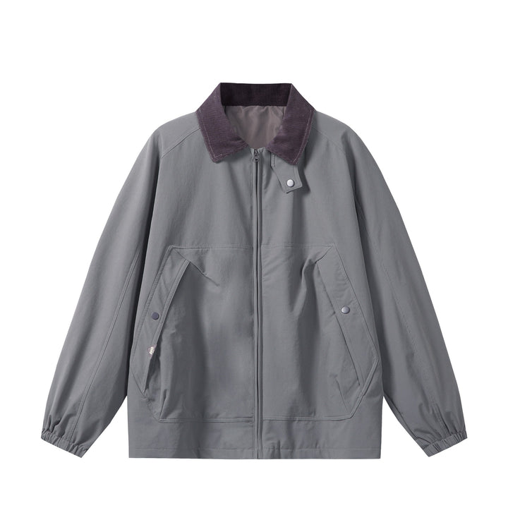 Unisex Short Cut Boxy Blouson with Cord Collar, Zipper and Utility Flap Pockets Mune Fashion