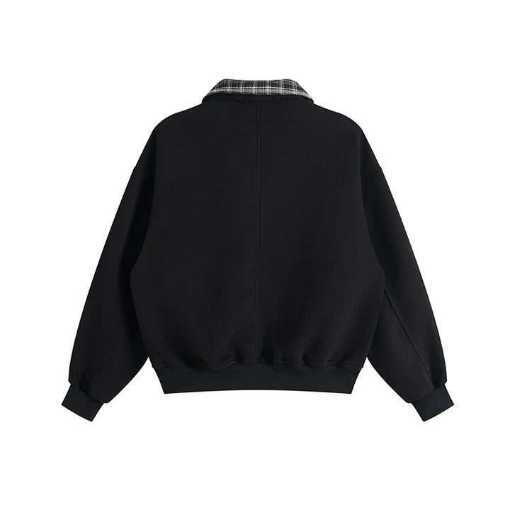 Unisex layered look sweatshirt with sewn-in check collar and side pocket openings Mune Fashion