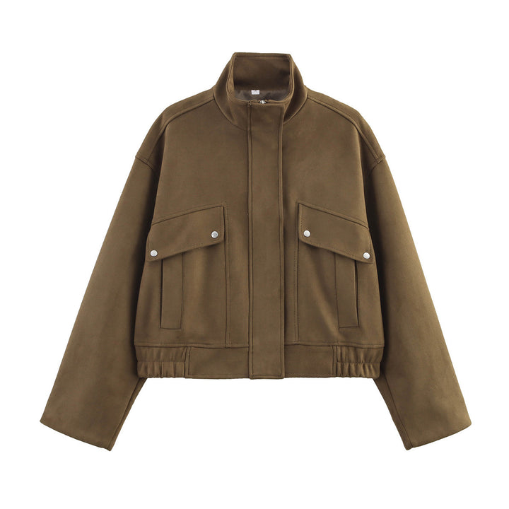 Women's short blouson with stand-up collar, patch flap pockets and elastic hem Mune Fashion