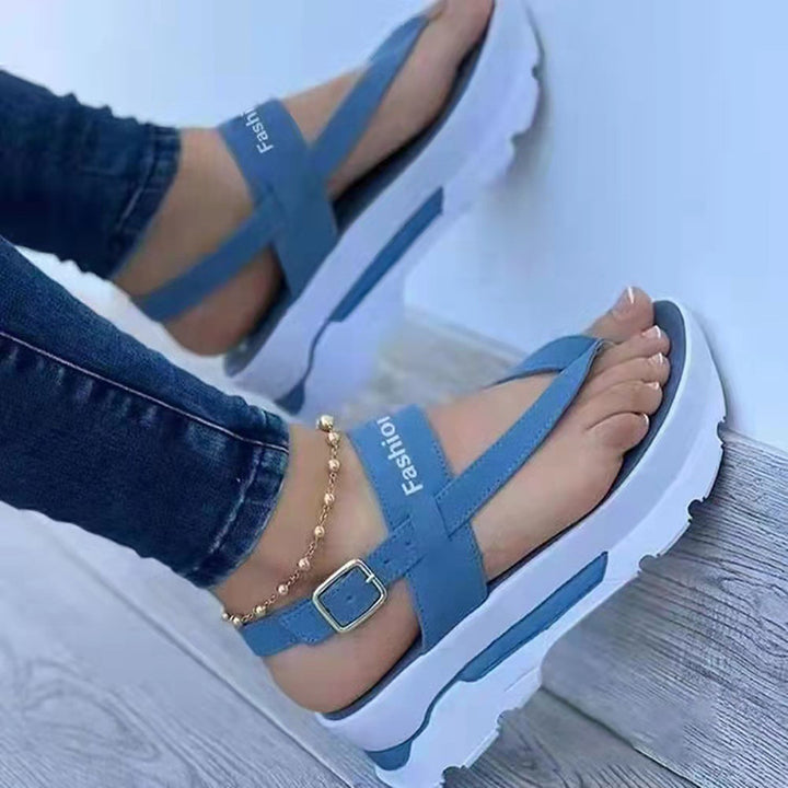 Women’s platform sandals with toe post, padded footbed, and adjustable ankle strap Mune Fashion