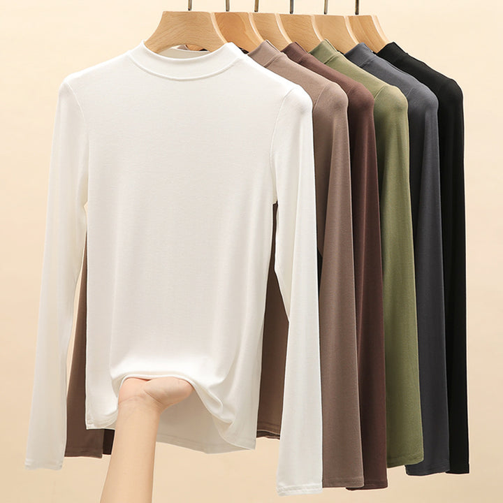 Women's Elegant Long Sleeve Shirt with High Neck Collar Mune Fashion
