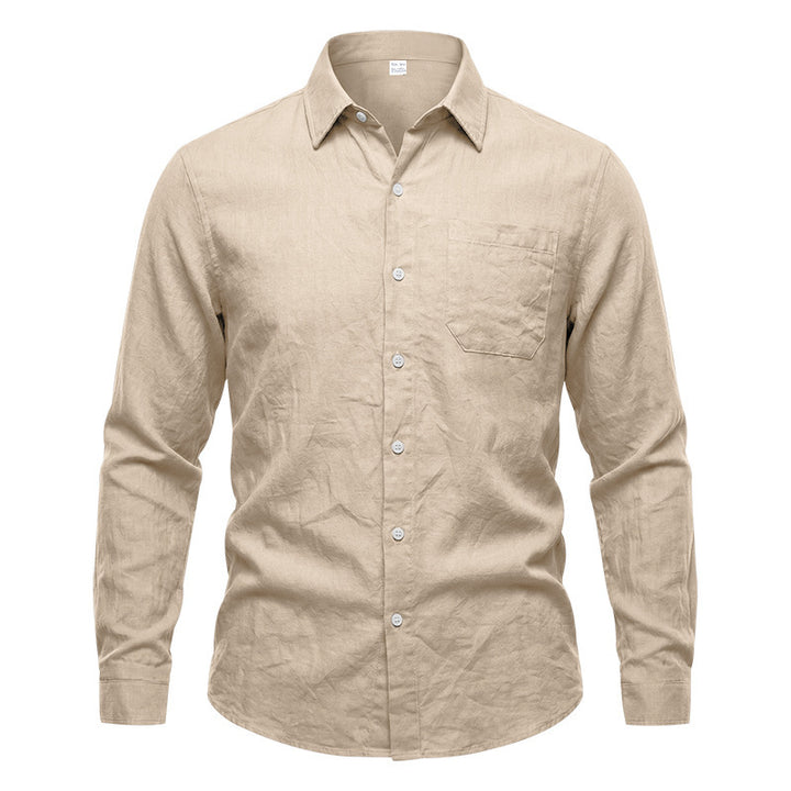 Men's casual linen shirt with long sleeves and chest pocket Mune Fashion