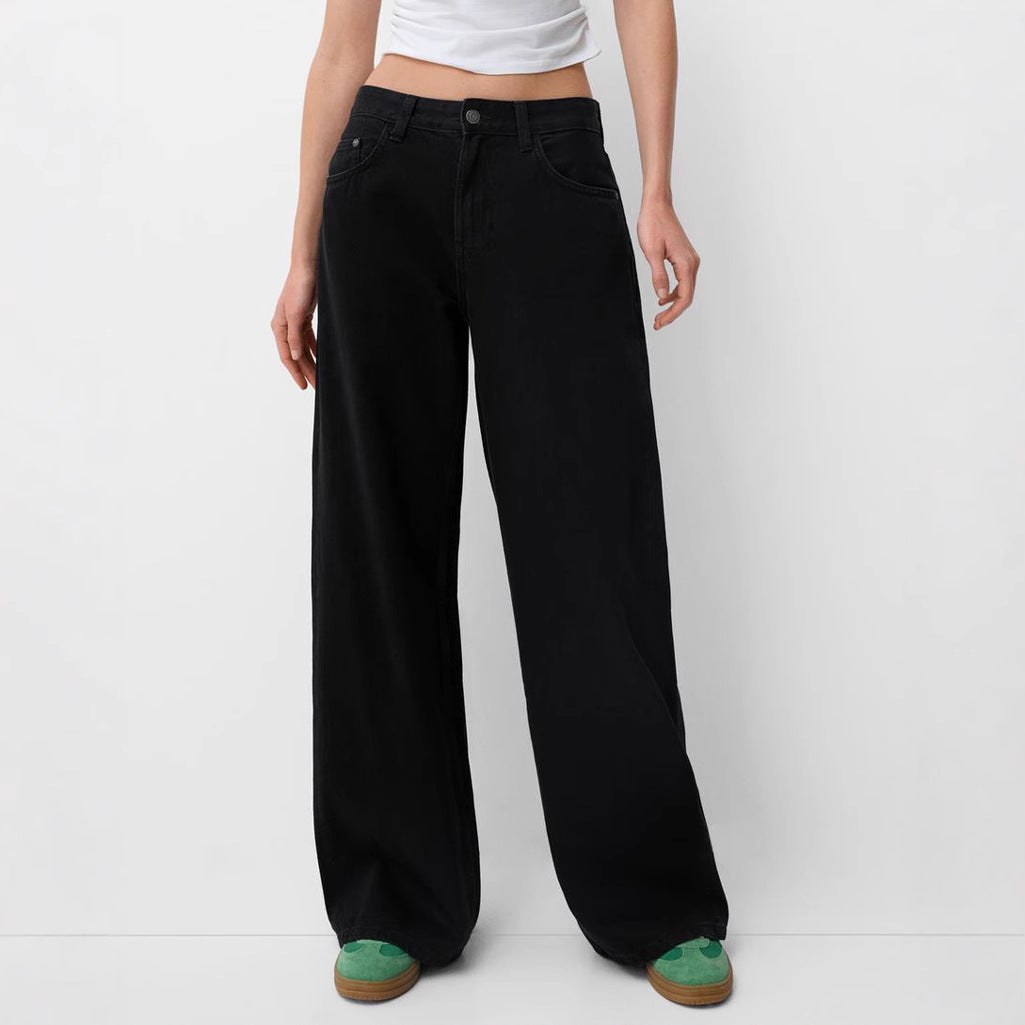 Women's ultra-wide floor-length denim palazzo pants with clean pocket cut and light stretch effect Mune Fashion