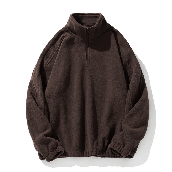 Unisex Fleece Pullover with Half-Zip, Stand Collar and Elastic Hem Mune Fashion